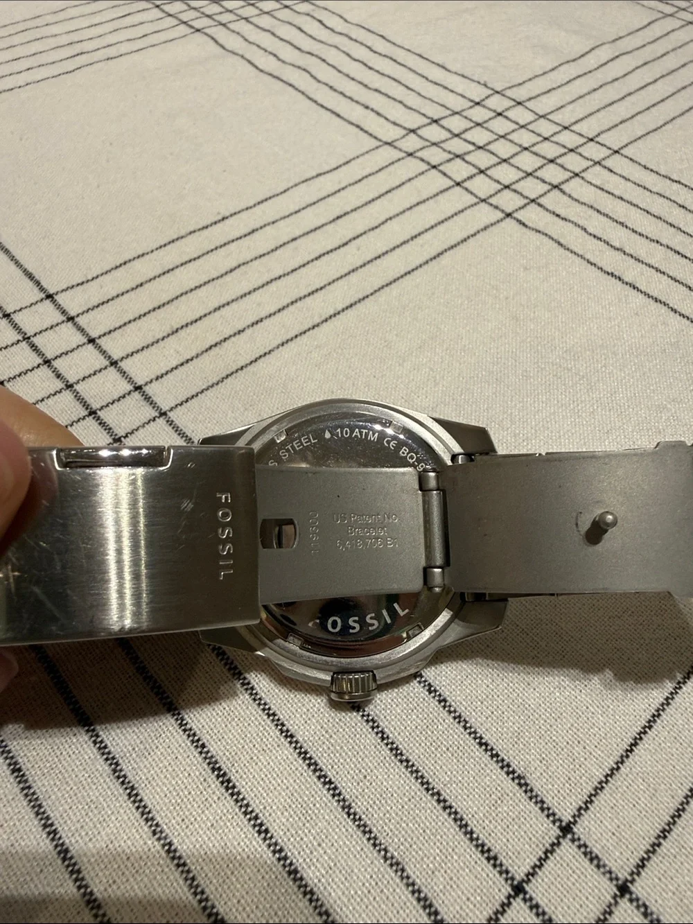 Fossil Silver Watch with White Dial and Blue Subdials
